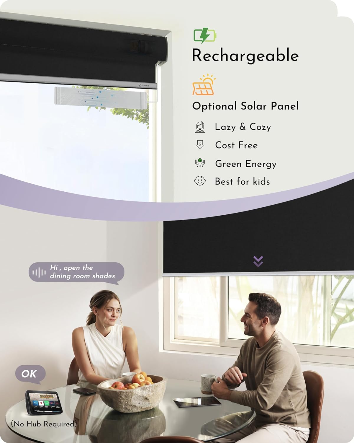 Graywind Motorized Roller Shade Work with Alexa Google 100% Blackout Rechargeable Smart Blinds Remote Control Battery Motor Cordless Window Shades, Customized Size (Matt Black)