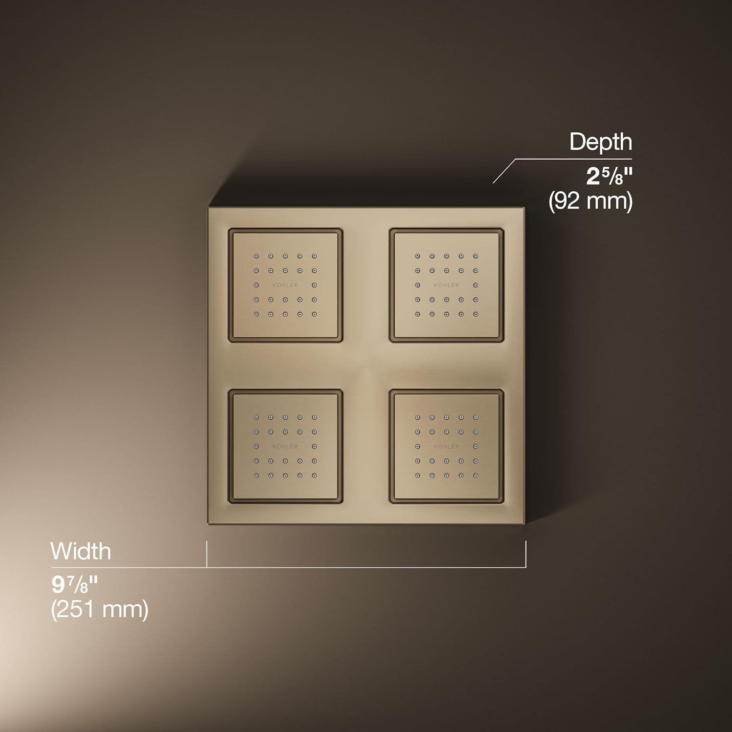Kohler 98740-BV WaterTile® Rain Overhead shower panel with four 22-nozzle sprayheads, Vibrant Brushed Bronze