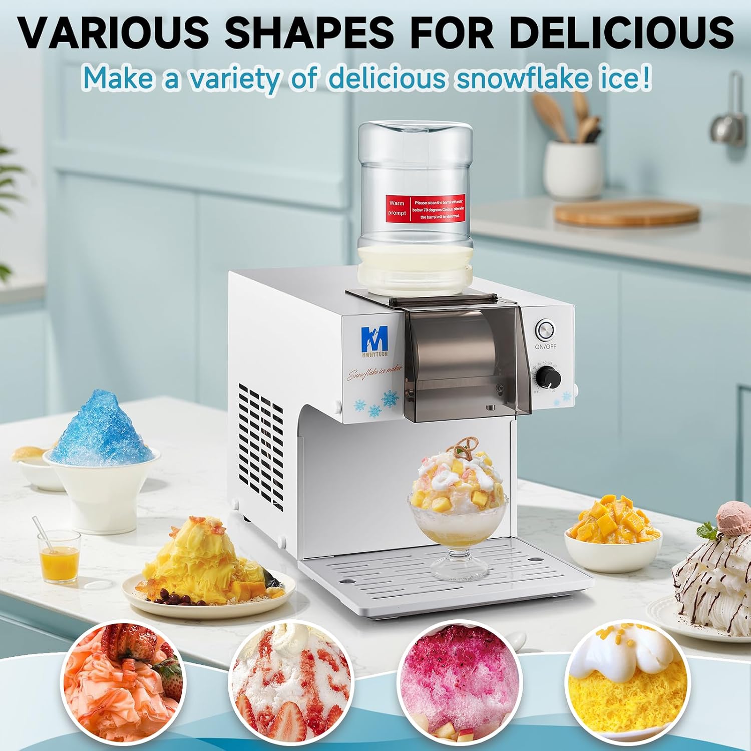 Snowflake Ice Machine,260W Shaved Ice Machine for Snowflake, Rapid Cooling, Food-Grade Stainless Steel Material, Snowflake Ice Maker for Kids/Homemade Ice Cream,Suitable for Party＆Homemade