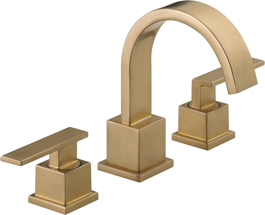Delta Vero Brushed Gold Bathroom Faucet 3 Hole, 8 Inch Widespread Bathroom Sink Faucet for Vanity, Metal Push-Pop Drain Assembly, Champagne Bronze 3553LF-CZ