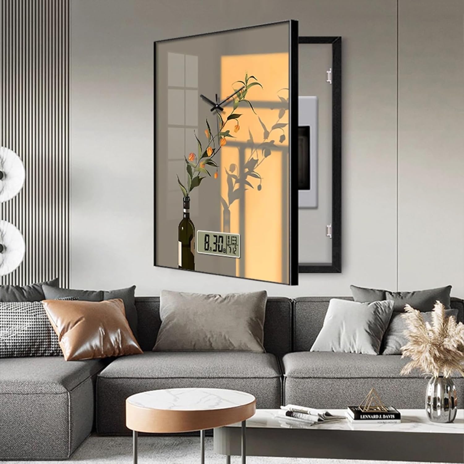 Circuit Breaker Box Cover, Electric Meter Decorative Painting with Clock, Hidden Electrical Panel Cover Decoration for Office, Home, Shopping Mall(Color 5,60 * 80cm/23.6 * 31.5in)