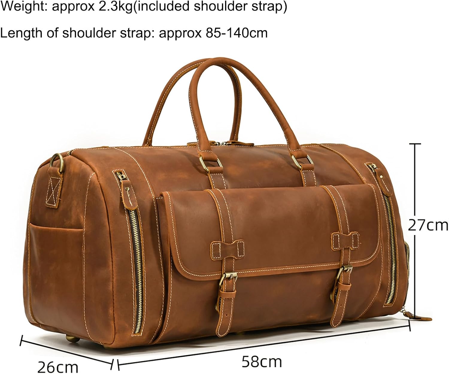 LUUFAN Full-grain Genuine Leather Travel Bag Large Capacity Duffel Luggage Bag with Shoe Compartment, Men Women Shoulder Bag for Weekend Holiday Business Trip, Light Brown