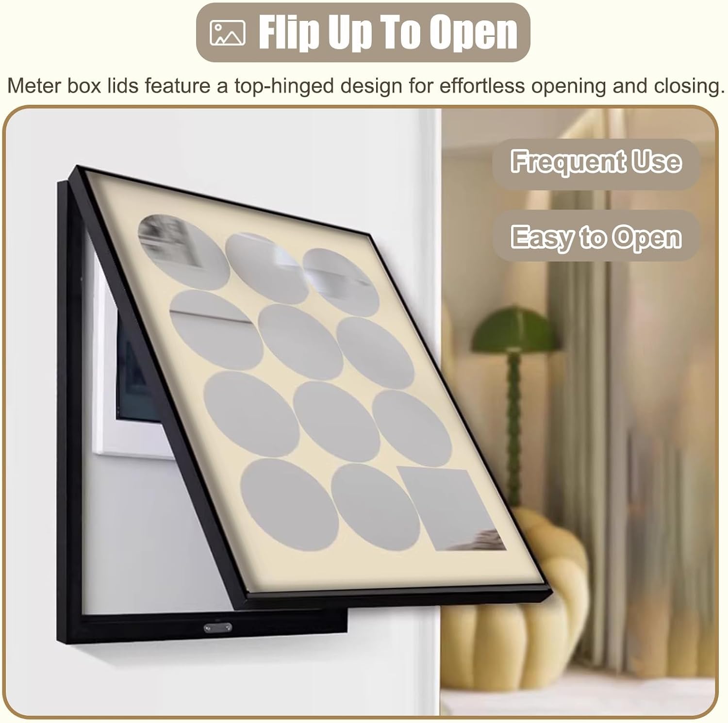 Circuit Breaker Box Cover Decorative Mirror, Wall Mounted Electricity Meter Box Cover for Outdoor/Indoor, Vertical Hide Alarm Electric Panel(Black,32x20cm(12 5/8x7 7/8in))