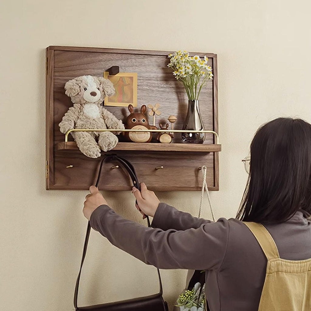 Electrical Panel Cover Decorative Wall Mounted Breaker Box Cover Wood Hidden Fuse Box Covers with Shelf Hooks, Left-Opening Flip Cover Meter Box for Home(50X40cm/19.7x15.7in(LxH))