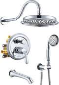 DASAN Shower System with Tub Spout, Chrome Tub and Shower Faucet Combo Set with Valve & Trim Kit Bathtub Shower Faucet Set Bathtub Shower System with Rainfall Shower Head & Handheld, AT309W-PC