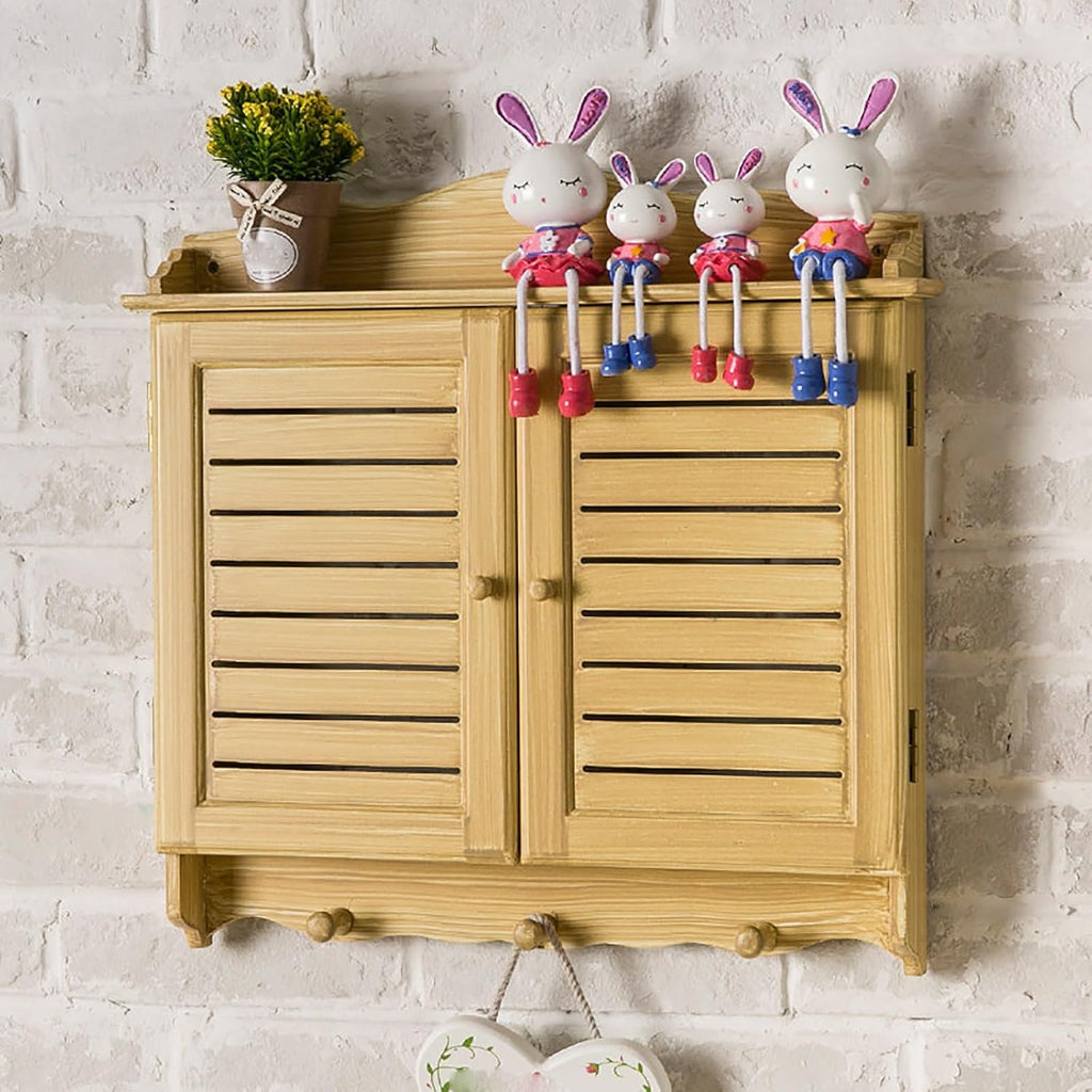 Decorative Electrical Panel Cover, Retro Meter Switch Box, Wooden Hide Breaker Box Cover, with Hooks and Handles, Flip-top Cabinet Doors Design(Beige,53 * 40cm/20.9 * 15.7in)