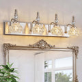 Modern Glass Crystal Vanity Light - Vintage Bathroom Lighting Fixtures Over Mirror, 4 Light Vanity Lights G9 Bulb (27.55 Inch, Nickel)