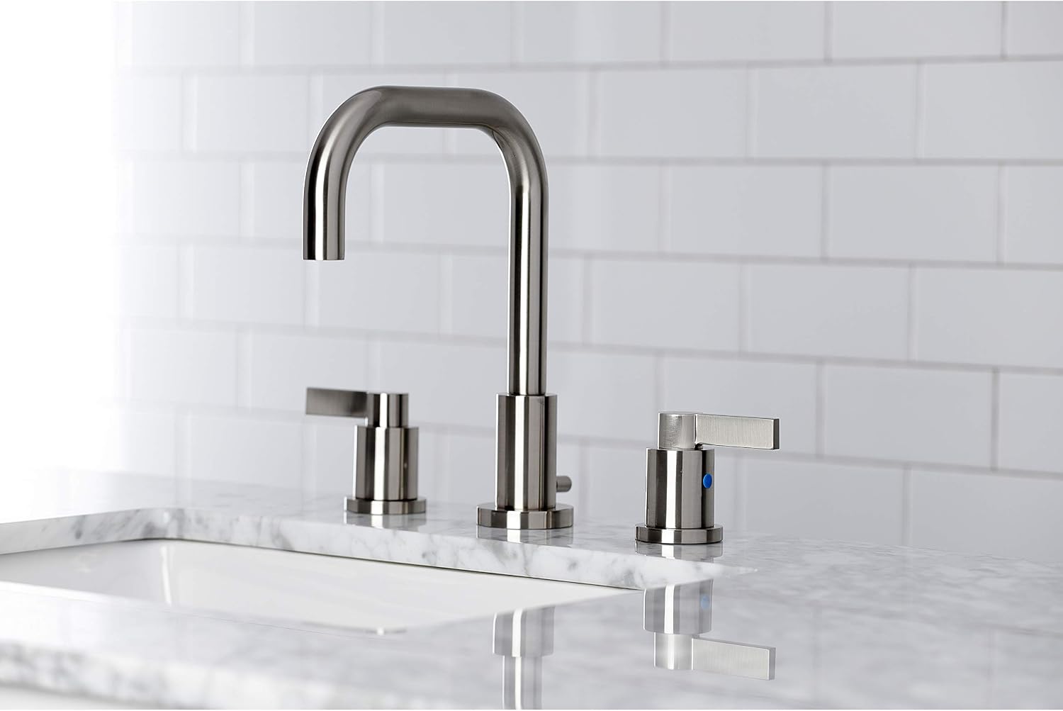 Kingston Brass FSC8938NDL NuvoFusion Widespread Bathroom Faucet with Pop-Up Drain, Brushed Nickel