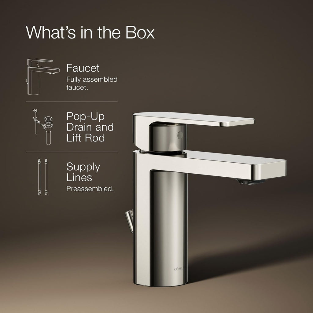 Kohler 23472-4-SN Parallel® Single-Handle Bathroom Sink Faucet, 1.2 gpm, Vibrant Polished Nickel