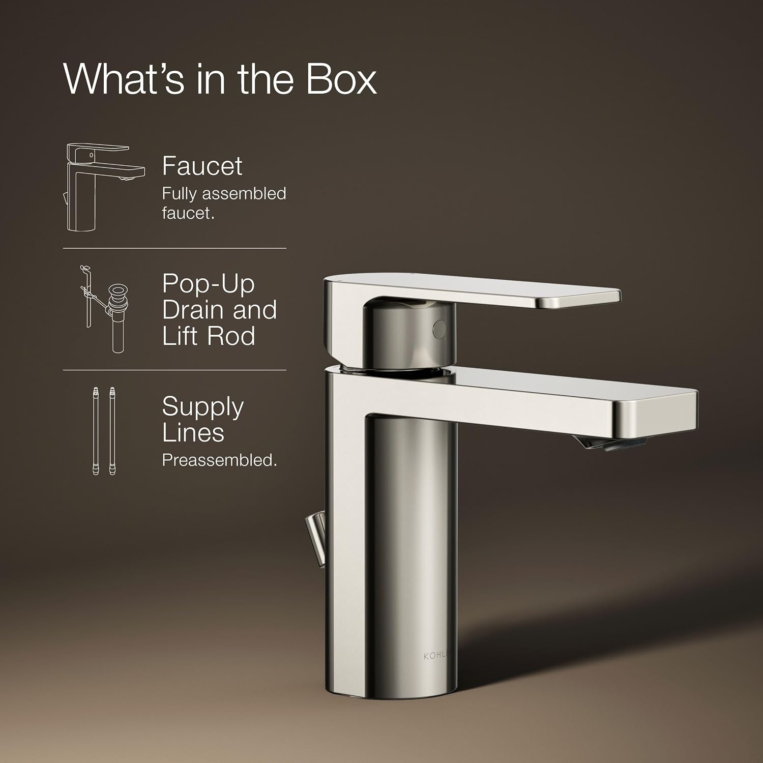 Kohler 23472-4-SN Parallel® Single-Handle Bathroom Sink Faucet, 1.2 gpm, Vibrant Polished Nickel