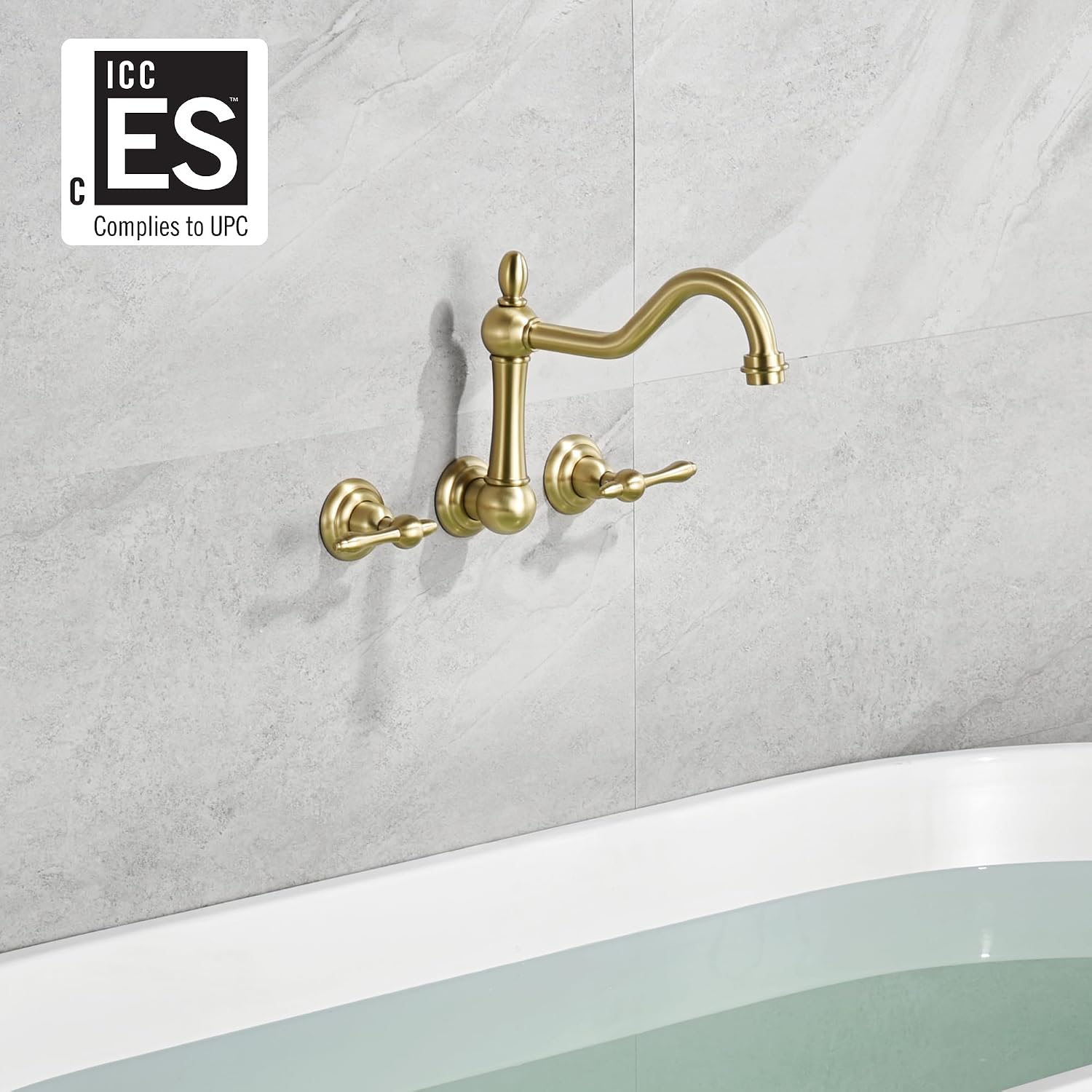 sumerain Vintage Wall Mount Tub Faucet, 8 Inches Center 3 Hole Bathtub Filler Brushed Gold