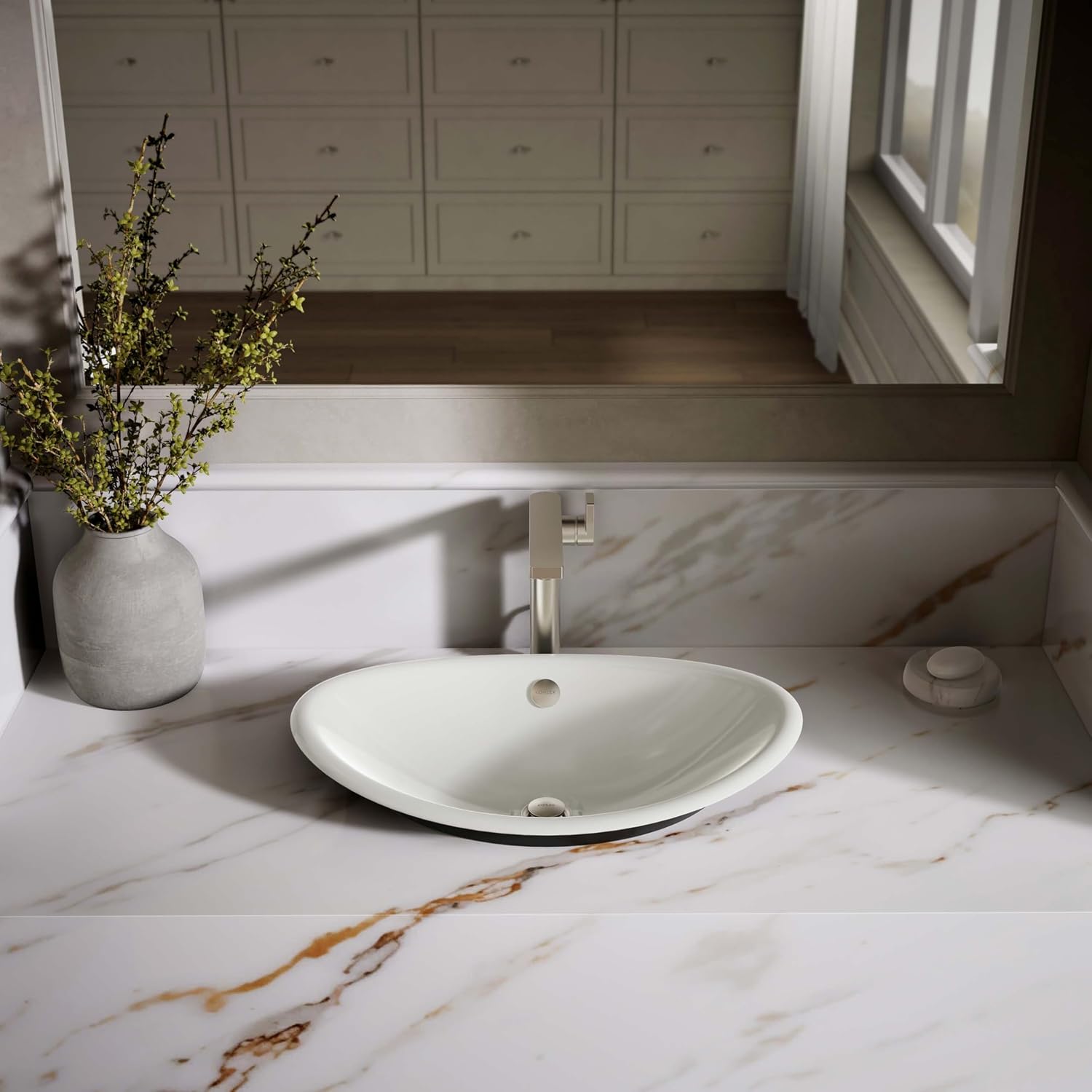 KOHLER K-5403-P5-NY Iron Plains Wading Pool Oval Bathroom Sink with Iron Black Painted Underside, Dune