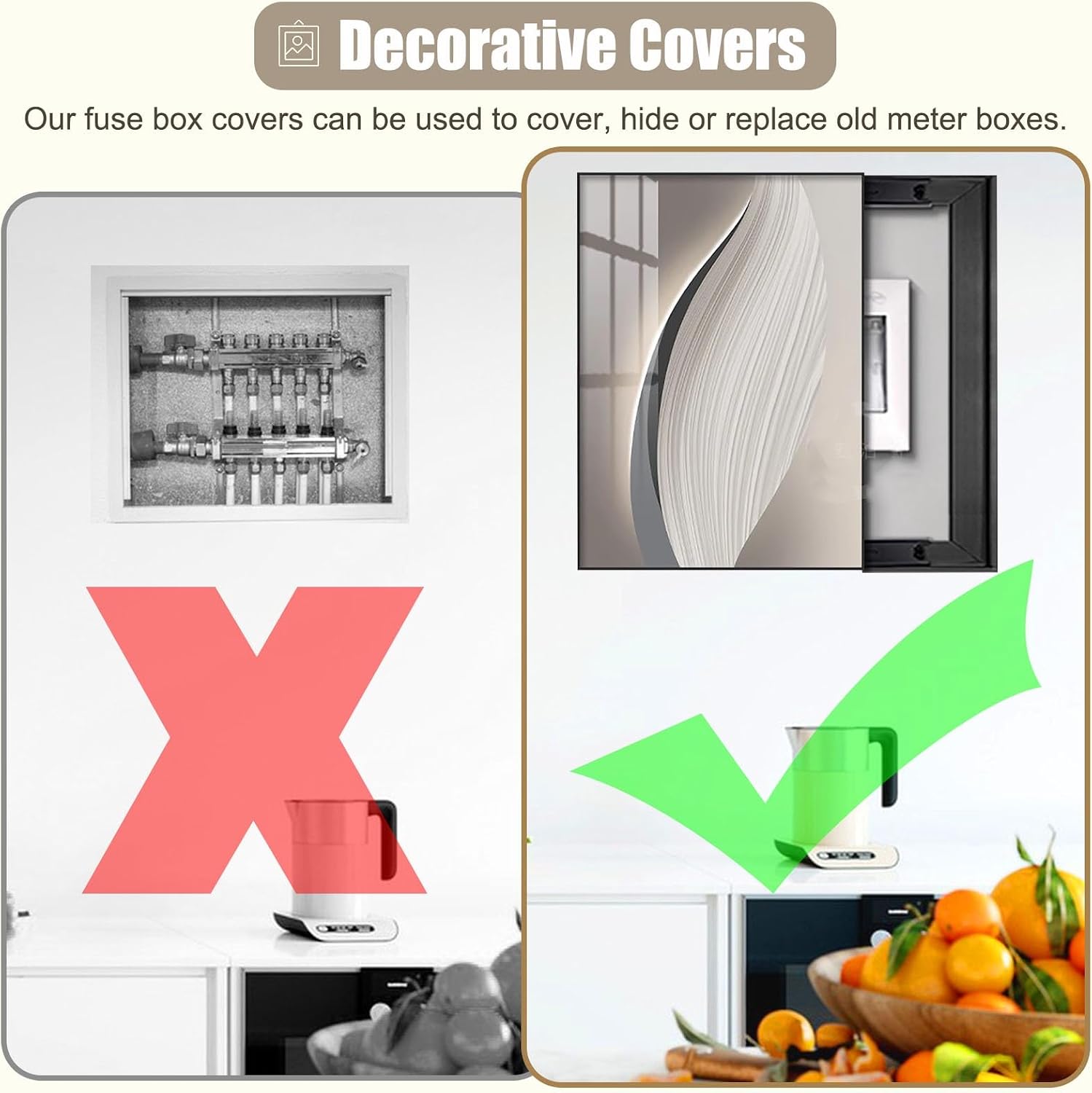 Vertical Breaker Box Decorative Cover for Circuit Box, PVC Electrical Panel Cover Plates for Decorate Fuse Box Cover, Kitchen Electricity Meter Cover(Deep Coffee,45x55cm(17 3/4x21 5/8in))