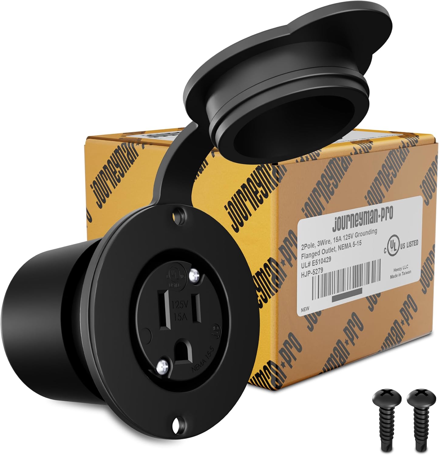 Journeyman-Pro 5279 15 Amp 120-125 Volt, NEMA 5-15 Flanged Outlet, Black Commercial Grade, 2 Pole-3 Wire, Straight Blade Plug Outdoor Receptacle, Surface Mount Outlet (Front & Back Covers, 10-Pack)