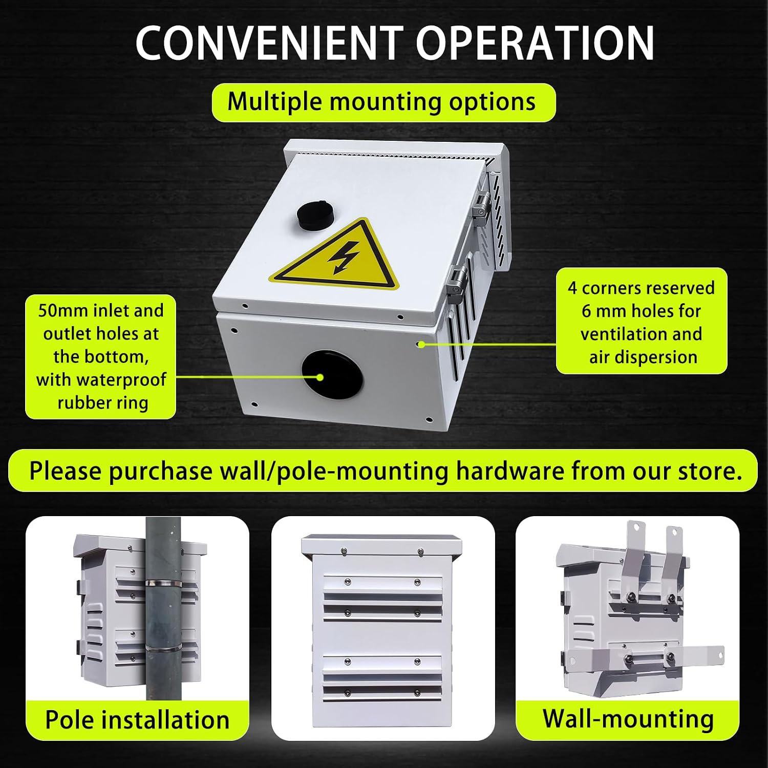 Metal Outdoor Enclosure with Rain Hood Electrical Box Weatherproof WiFi/Network Enclosure Breaker Box with Fan-Vent Design Cable Project Cabinet with Mounting Track Hole in Back 9X12X6