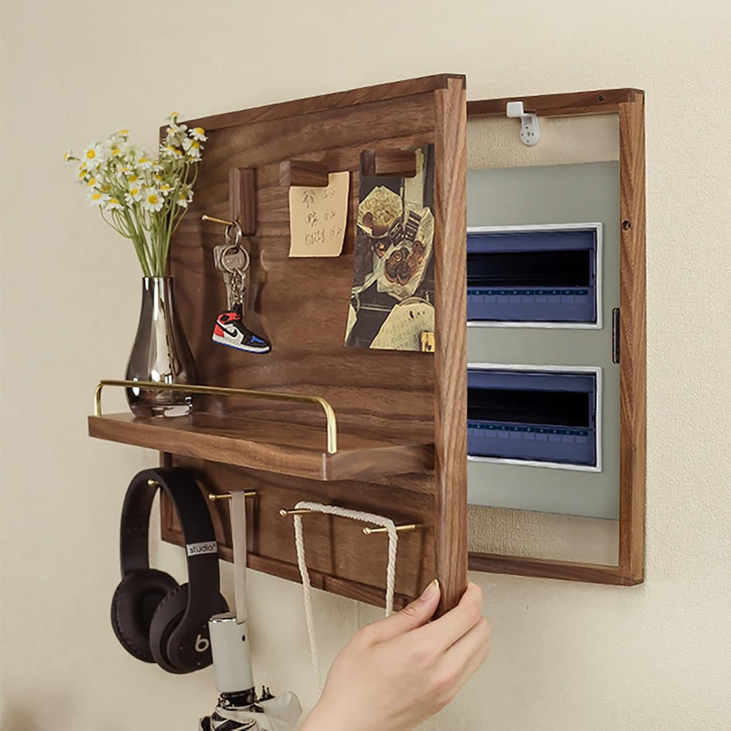 Fuse Box Cover Cabinet, Electrical Panel Cover Breaker Box Cover Decorative, Wooden with Shelf & Hooks, for Home, Living Room Office Art Picture(50 * 40cm/20 * 16in)