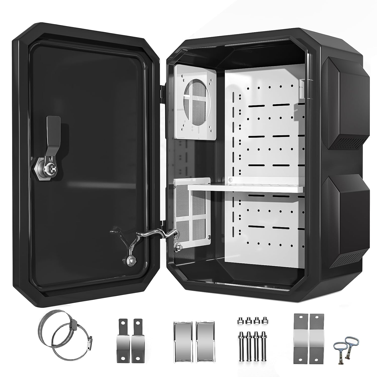 Outdoor Electrical Box, Cold-Rolled Steel Plate, Aluminum Alloy Back Beam, One-Piece Ventilation Design, IP65 Waterproof, Wall/Pole Mounted (15.7' x 12' x 8')