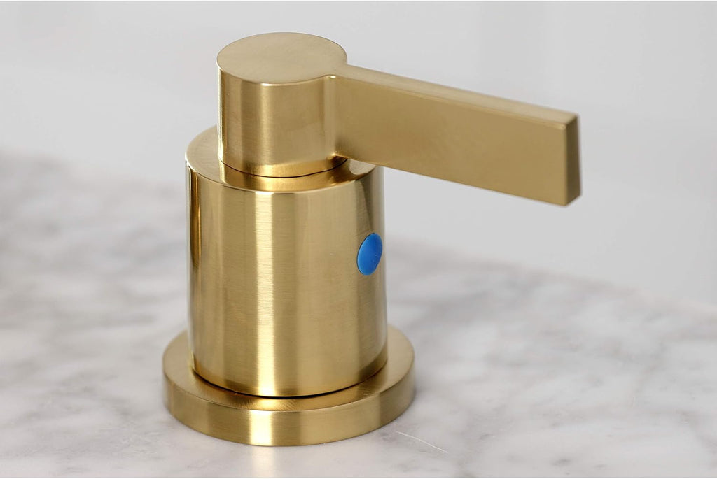 Kingston Brass FSC8933NDL NuvoFusion Widespread Bathroom Faucet with Pop-Up Drain, Brushed Brass, 10.5 x 6.81 x 9.5