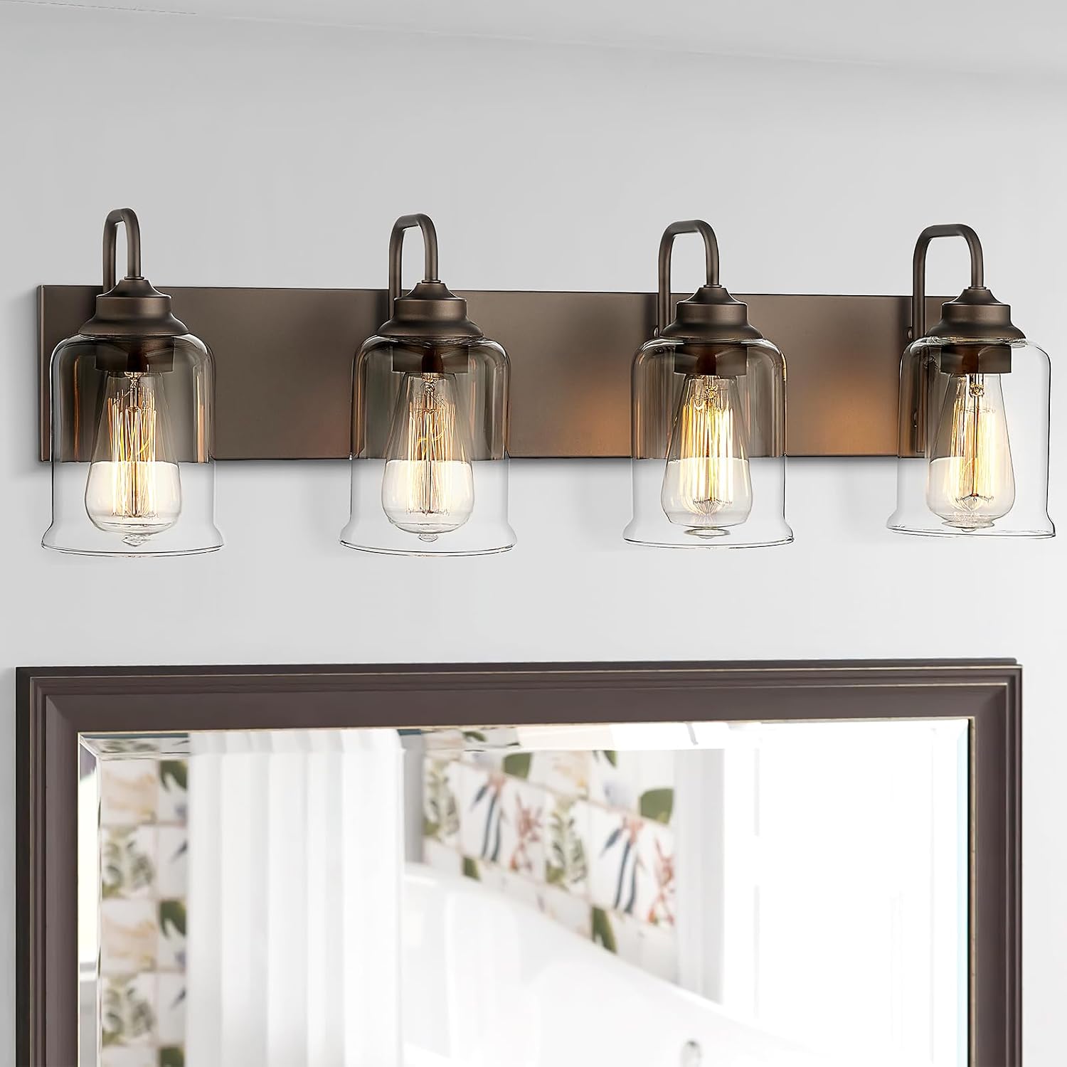 zeyu 28.5' Oil Rubbed Bronze Bathroom Light Fixtures, 4-Light Farmhouse Vanity Wall Lights with Clear Glass Shade, ZSL72B-4W ORB