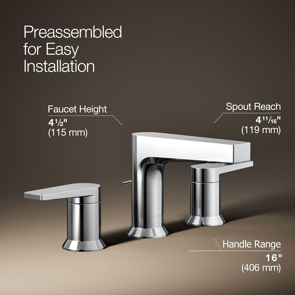 Kohler 97100-4-CP Taut® Widespread Bathroom Sink Faucet, 1.2 gpm, Polished Chrome