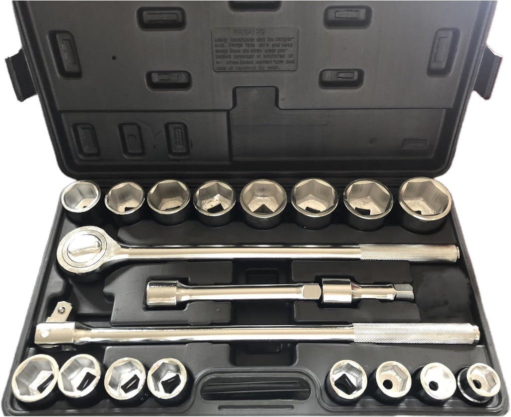 TONYNOL 3/4 Inch Drive Socket Wrench Sets,21-Piece,Metric Size(19-50mm),6-Point,CR-V Steel Sockets with Adapters and Ratchet Handle,Flex-head breaker bar