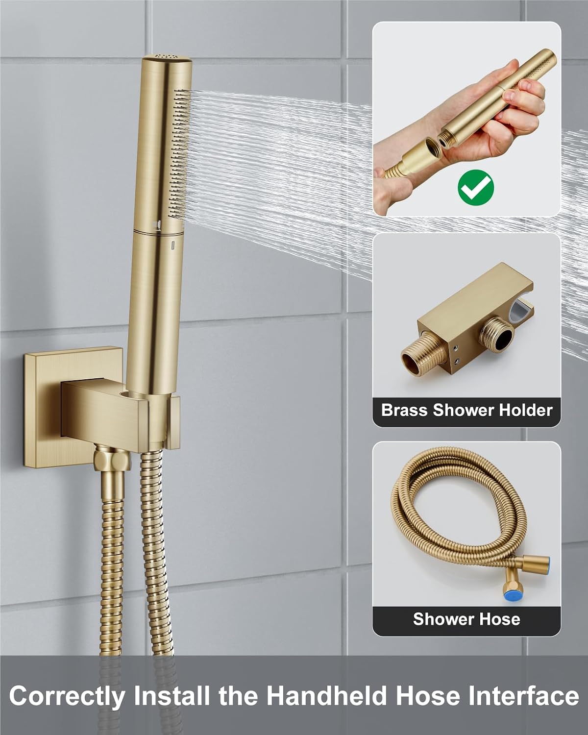 Aolemi Shower System with Rainfall Shower Head and Handheld Wall Mount,High Pressure Shower Faucet Set Fixture Combo with 2 in 1 Handheld Spray Rough-in Valve,12 Inch Shower Head Brushed Gold