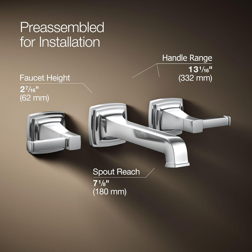 KOHLER T26432-4-CP RIFF Wall-Mount Bathroom Sink Faucet, Bathroom Faucet with Two Lever Handles, 1.2GPM Polished Chrome