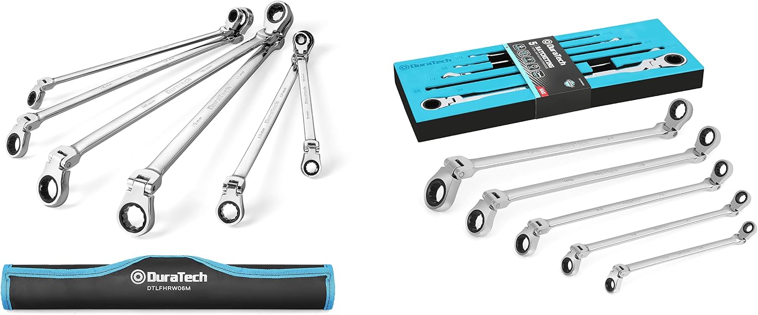 DURATECH 11-Piece Extra Long Flex-Head Ratcheting Wrench Set, Metric&SAE