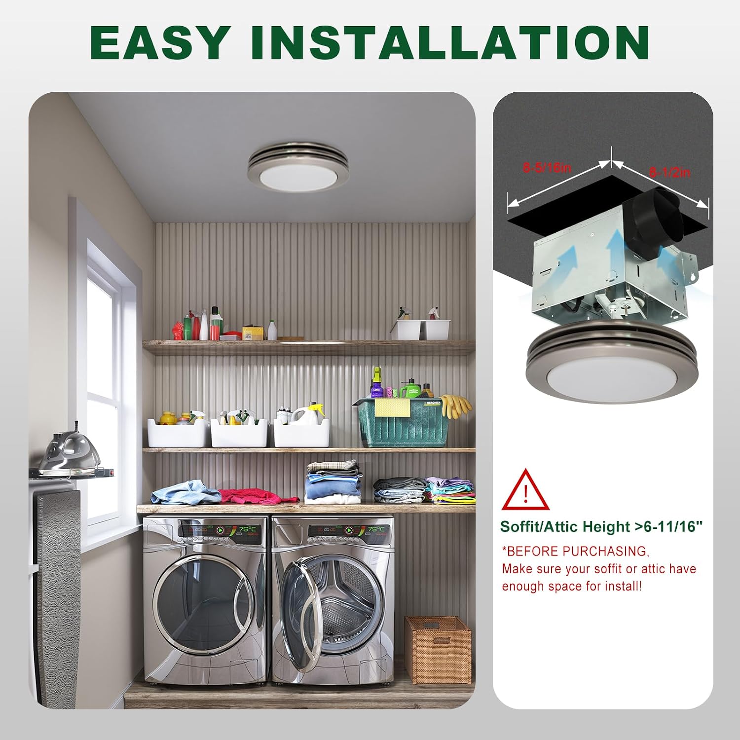 Akicon Bathroom Exhaust Fan with Shower Light, 80 CFM 2.0 Sones Round Bathroom Fan Light Combo, Dimmable 3CCT LED Lights Vent Fans with Acrylic Cover for Shower Room, Home (Brushed Nickel)