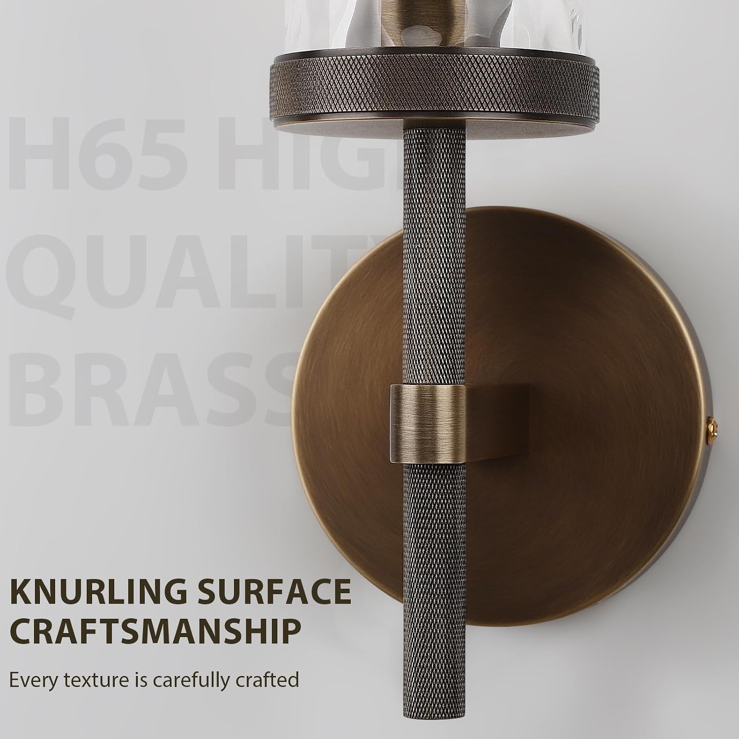 15' Knurled Brass Wall Sconce with Water Ripples Glass Tube, Bronze Bathroom Vanity Light Fixtures, Modern Lamp Lighting for Bedroom, Living Room, Hallway, Staircase, Mirror, Kitchen