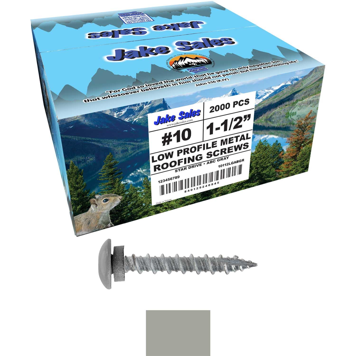 10 x 1-1/2' ABC Gray - Low Profile Star Head Roofing Screws - HI-LO Thread - Metal to Wood - T25 Torx Drive Head - EPDM Washer. 8 X 250 Bags - 2,000 Screws