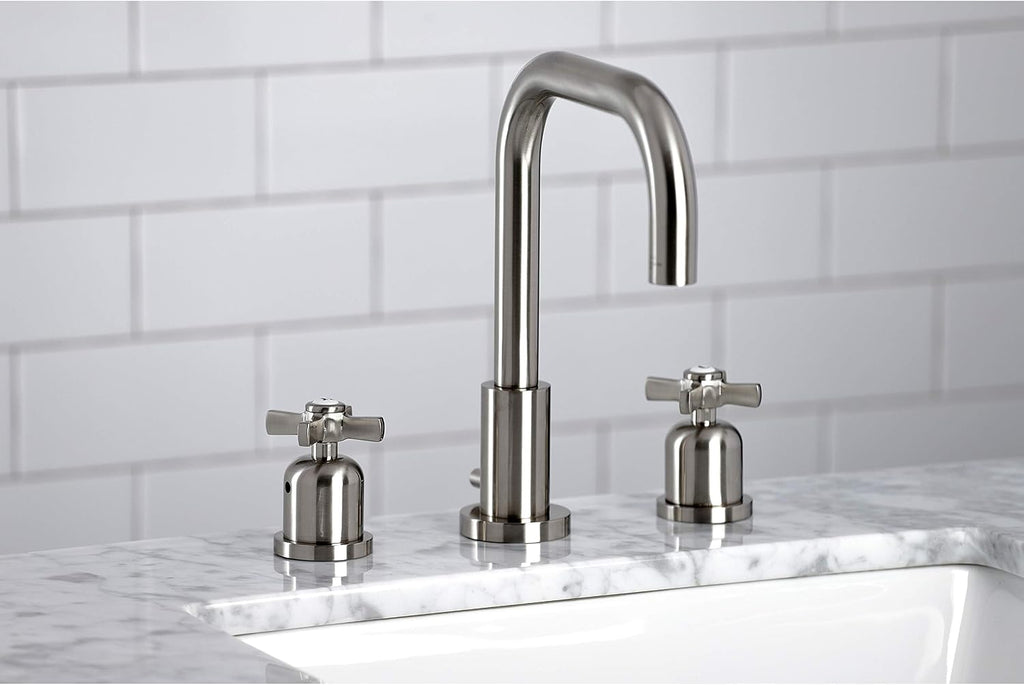 Kingston Brass FSC8938ZX Millennium Widespread Bathroom Faucet with Pop-Up Drain, Brushed Nickel