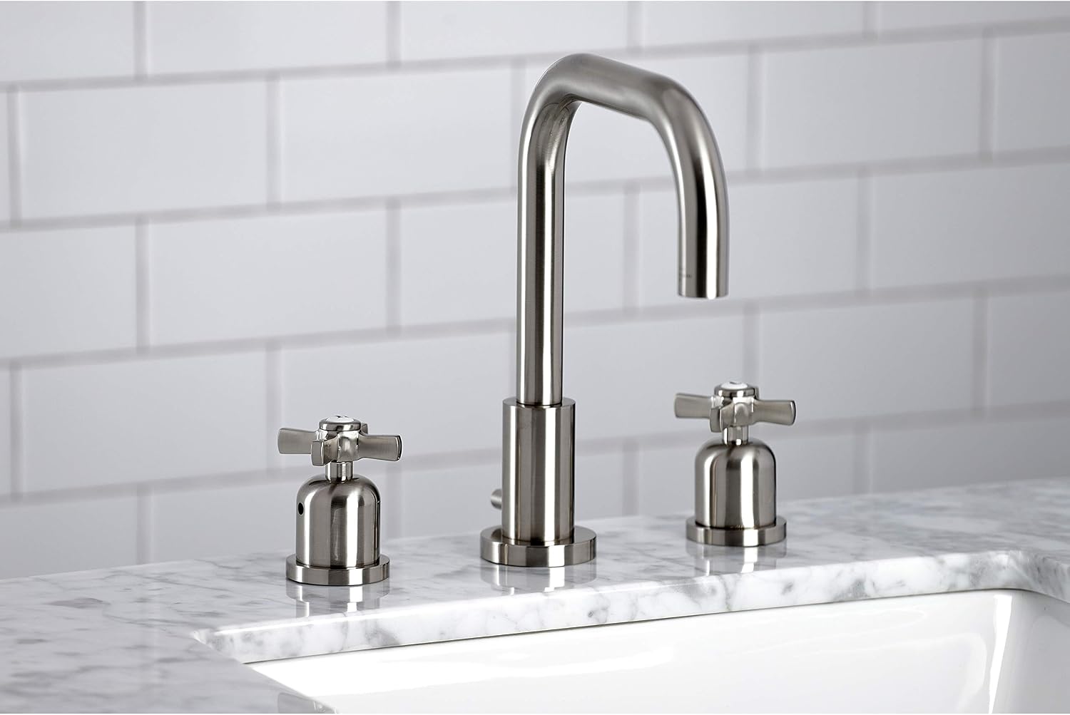 Kingston Brass FSC8938ZX Millennium Widespread Bathroom Faucet with Pop-Up Drain, Brushed Nickel
