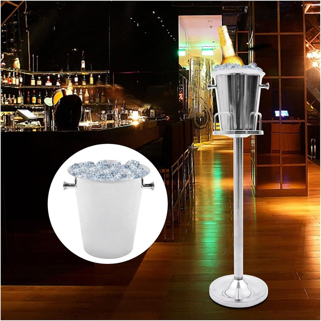 Ice Bucket with Stand Stainless Steel Standing Ice Cube Container, Wine Bucket on Stand Gold Ice Bucket for Party Wine Beer Club Bar