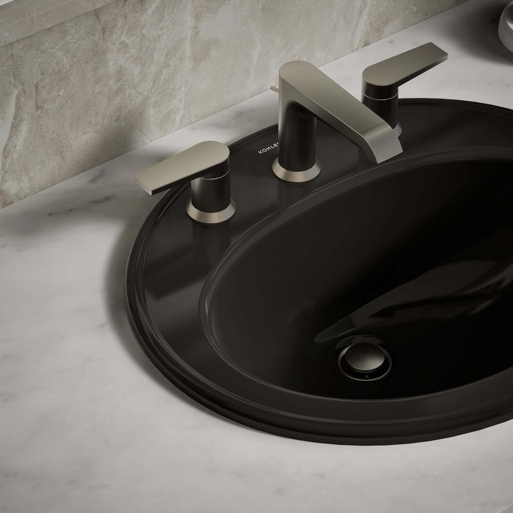 KOHLER K-2196-8-7 Pennington Self-Rimming Bathroom Sink, Black Black
