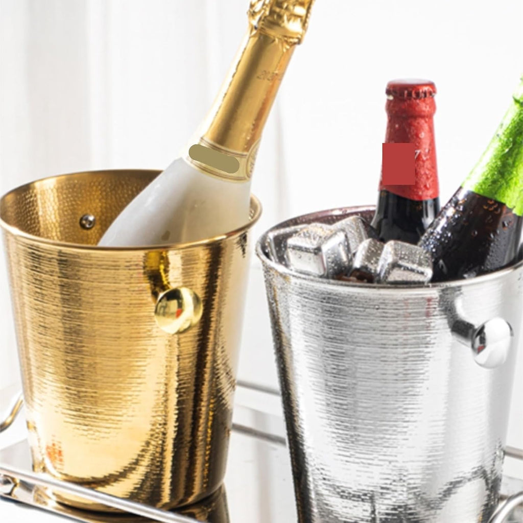 Metal Champagne Bucket Hammered Ice Bucket for Party Wedding(Gold,5L)