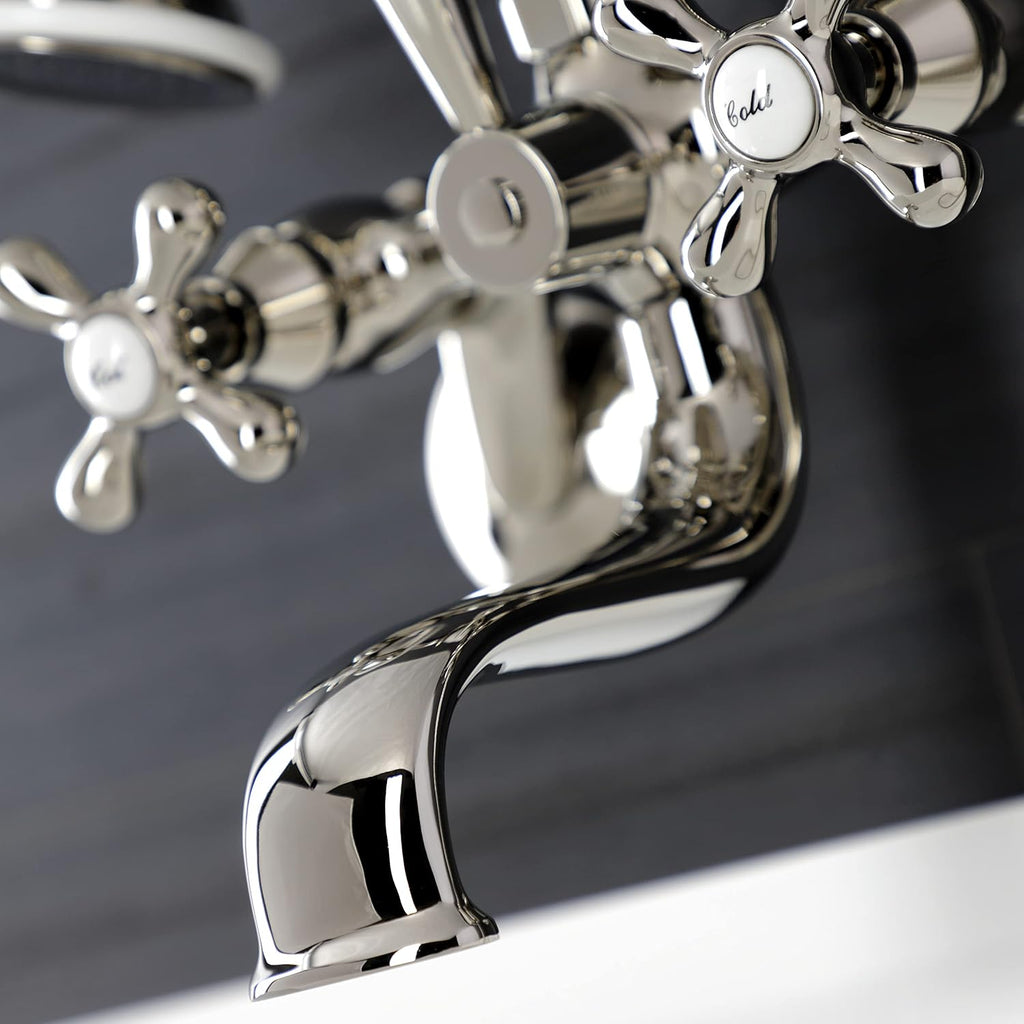 Kingston Brass KS226PN Kingston Wall Mount Tub Faucet with Hand Shower, Polished Nickel