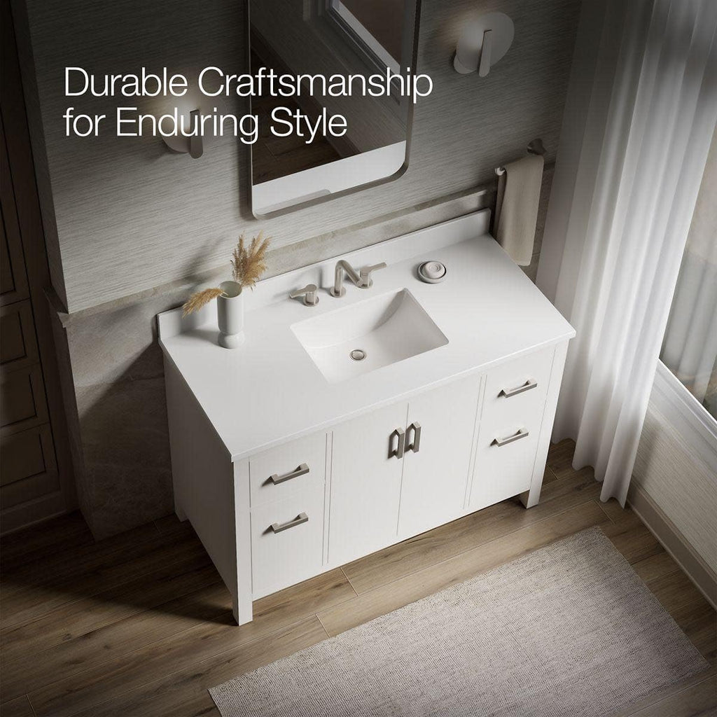Kohler Kresla 48 Inch Bathroom Vanity Cabinet with White Single Sink and Quartz Top, Modern Bathroom Storage, White