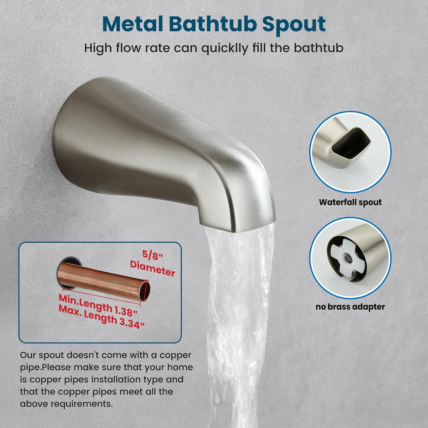 gotonovo 3 Handle Tub Shower Faucet Set, Tub and Shower Faucet Combo,Bathtub Faucet Set with 6 Settings Shower Head and Waterfall Tub Spout, Tub and Shower Trim Kit, Tub Shower Fixture Brushed Nickel