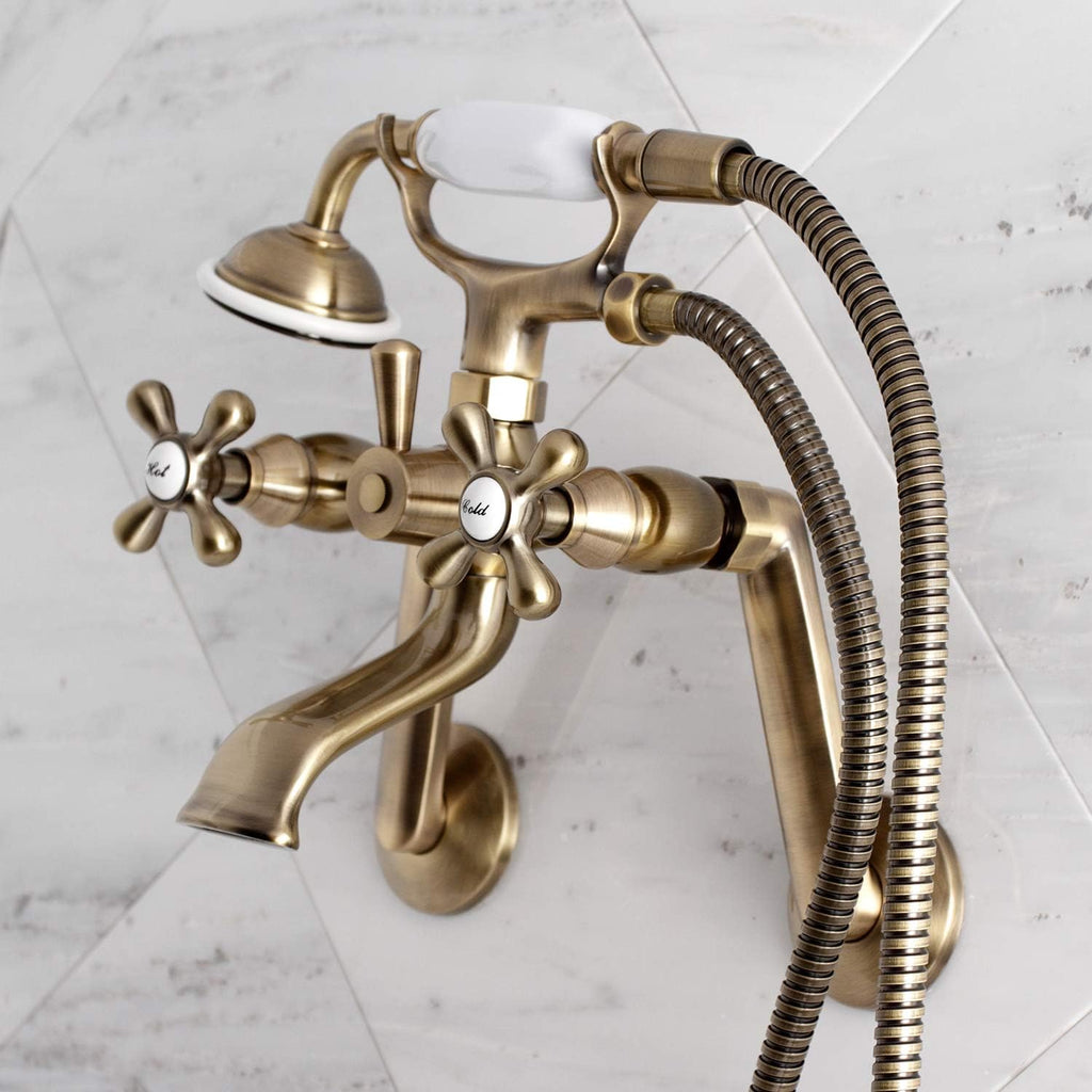 Kingston Brass Kingston KS269AB Wall Mount Tub Filler Faucet with Hand Shower, Antique Brass