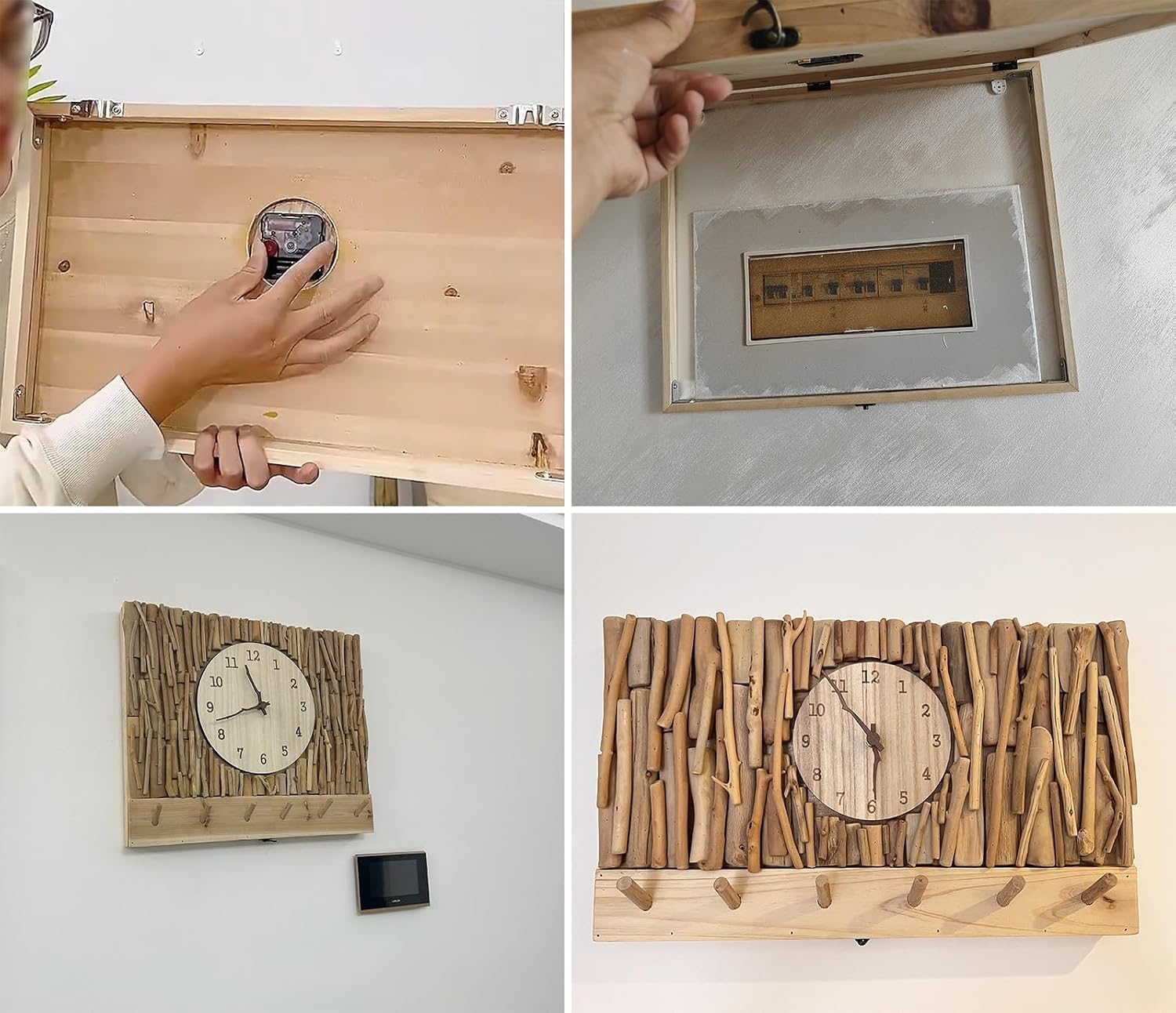 Electrical Panel Cover Wood Fuse Box Cover Cabinet Decorative, Retro Clock Breaker Box Cover Panel with Hook, Easy-to-Install Meter Box Cover for Home Office Dorm(WXH-40 x 30CM(15.7 x 11.8))