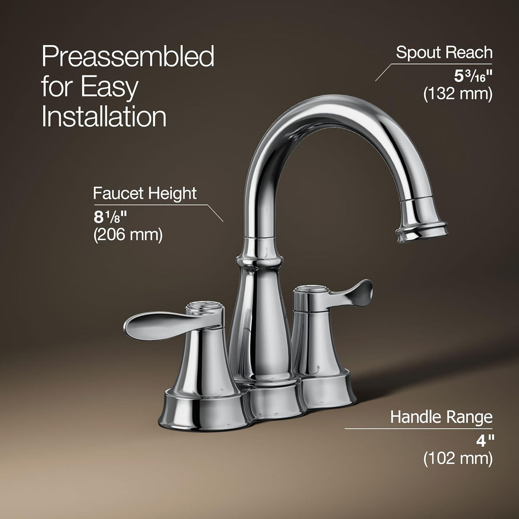KOHLER K-27378-4-CP Bellera® Centerset Bathroom Sink Faucet, 1.2 GPM, Ceramic Disc Valves, Traditional Design, Polished Chrome