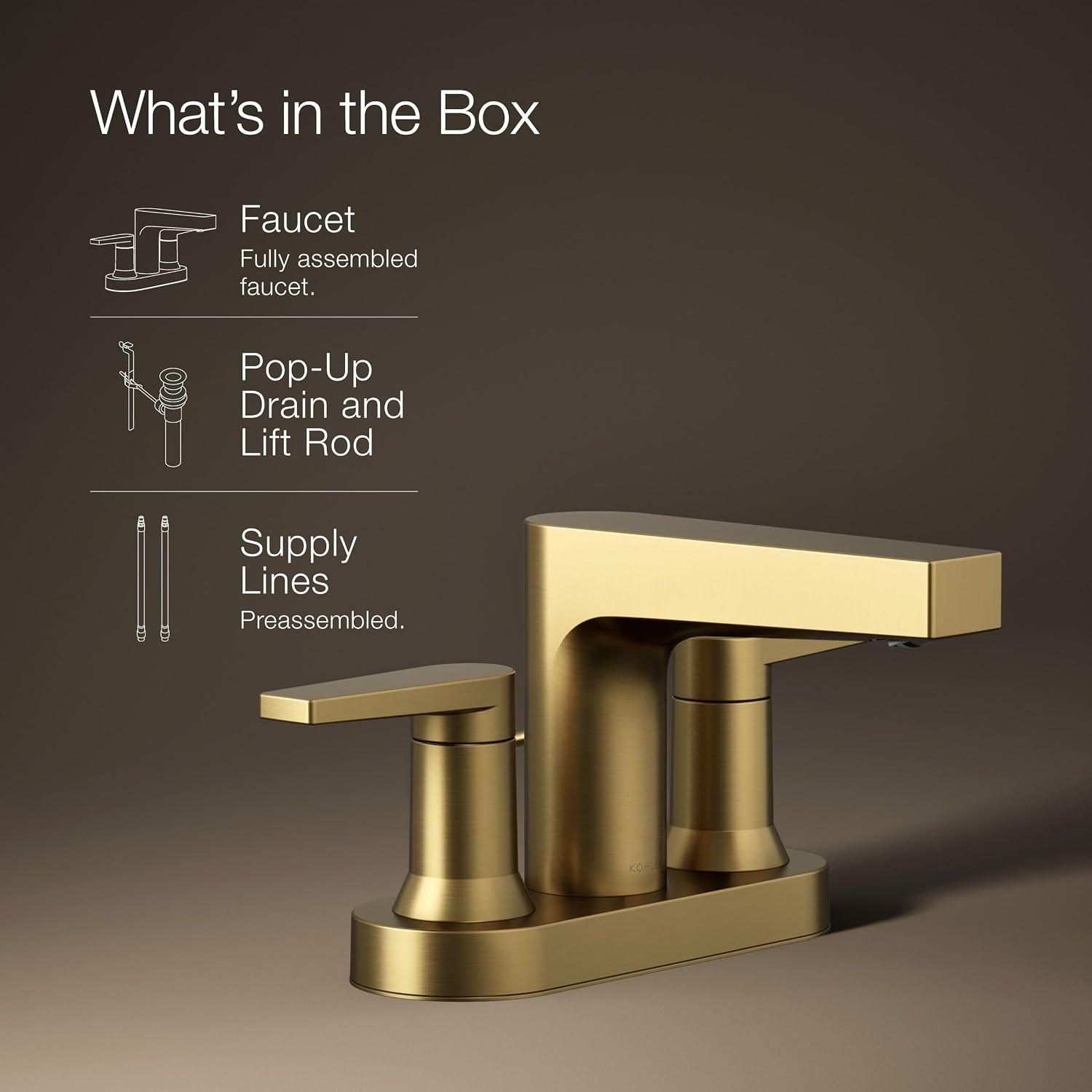 KOHLER K-97031-4-2MB Taut Centerset Bathroom Sink Faucet, 1.2 GPM, Two-Handle Faucet, Minimalist Design, Corrosion Resistant, Vibrant Brushed Moderne Brass