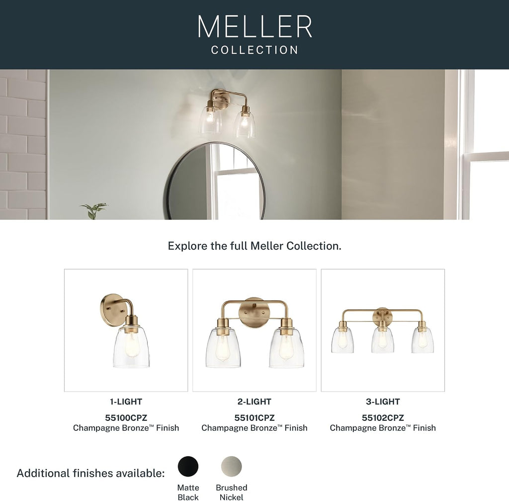Kichler Meller 11.25 Inch Wall Light, 1 Light Exterior Wall Sconce in Champagne Bronze, (11.25' H x 5.5' W), 5100CPZ