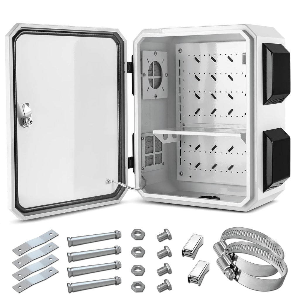 Outdoor Electrical Box, Cold-Rolled Steel Plate, Aluminum Alloy Back Beam, One-Piece Ventilation Design, IP65 Waterproof, Wall/Pole Mounted (17.7' x 13.8' x 7.9')