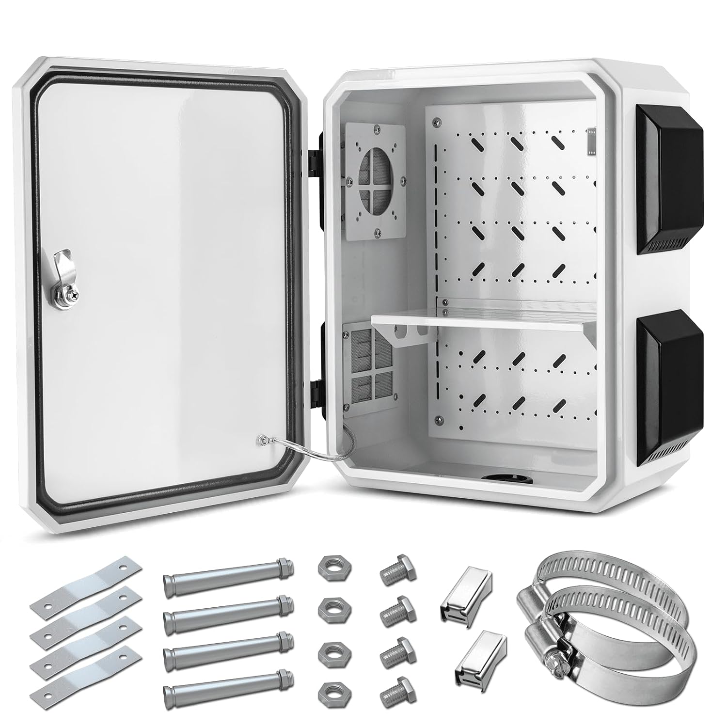 Outdoor Electrical Box, Cold-Rolled Steel Plate, Aluminum Alloy Back Beam, One-Piece Ventilation Design, IP65 Waterproof, Wall/Pole Mounted (17.7' x 13.8' x 7.9')