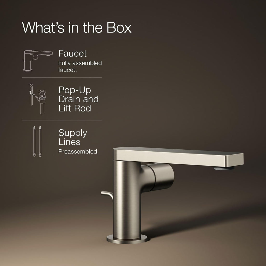 Kohler 73050-7-BN Composed® Single-Handle Bathroom Sink Faucet with Cylindrical Handle, 1.2 gpm, Vibrant Brushed Nickel