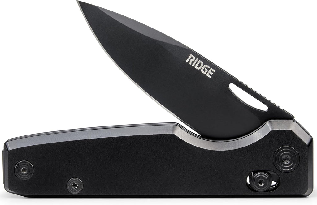 Ridge Everyday Folder Knife - Premium EDC Pocket Knife, Sandvik 14C28N Steel Drop Point Blade with Black DLC Finish, Ceramic Bearings, Deep Carry Clip & Multipurpose Design (Royal Black)