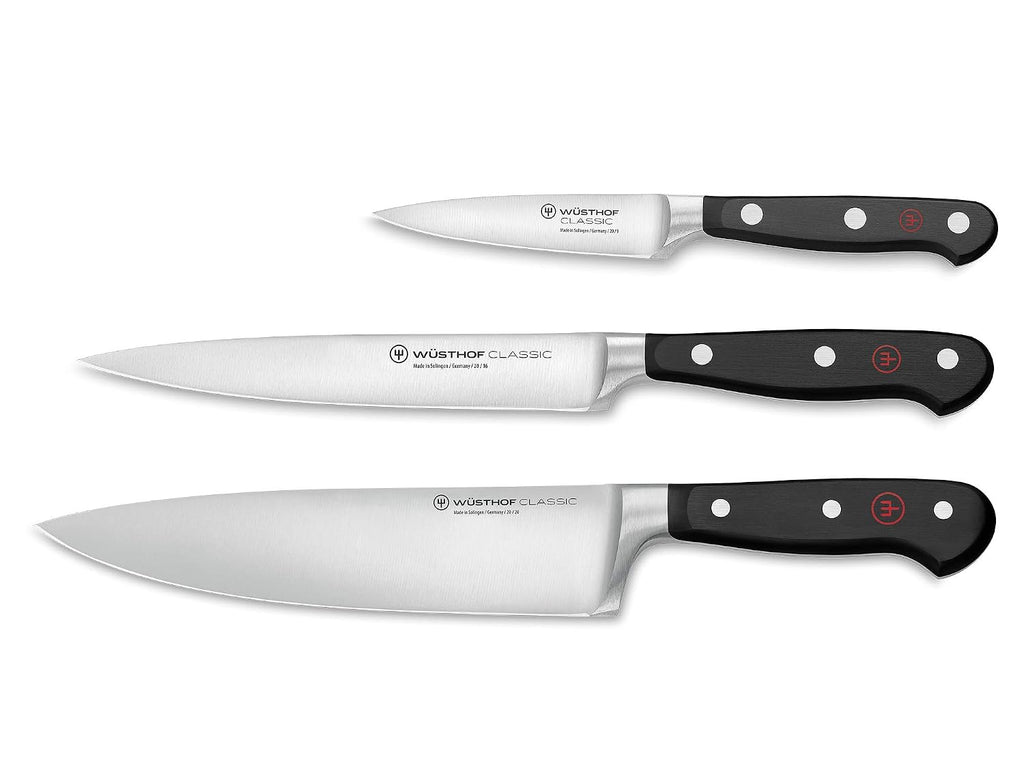 WÜSTHOF Classic 3-Piece Chef's Knife Set & 2-Stage Hand-Held Sharpener