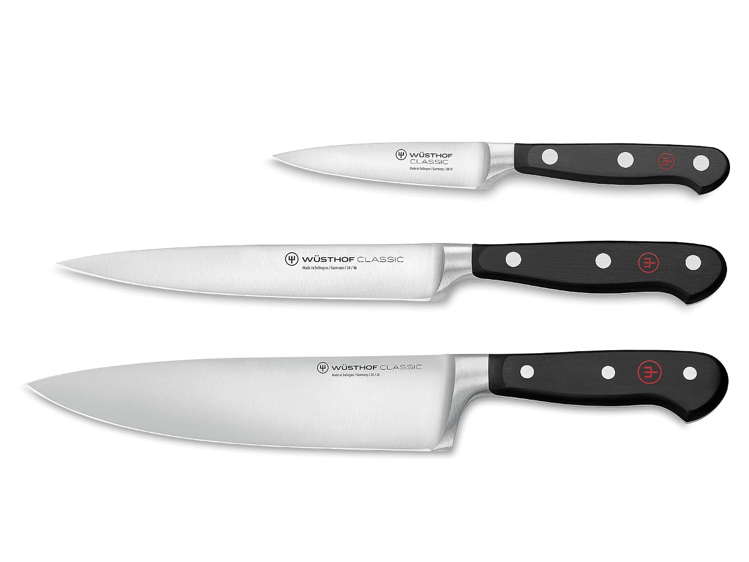 WÜSTHOF Classic 3-Piece Chef's Knife Set & 2-Stage Hand-Held Sharpener